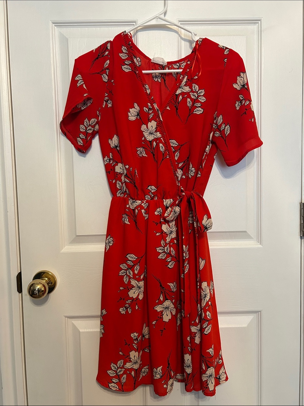 Sienna Sky Red Floral Wrap Dress with Tie Waist